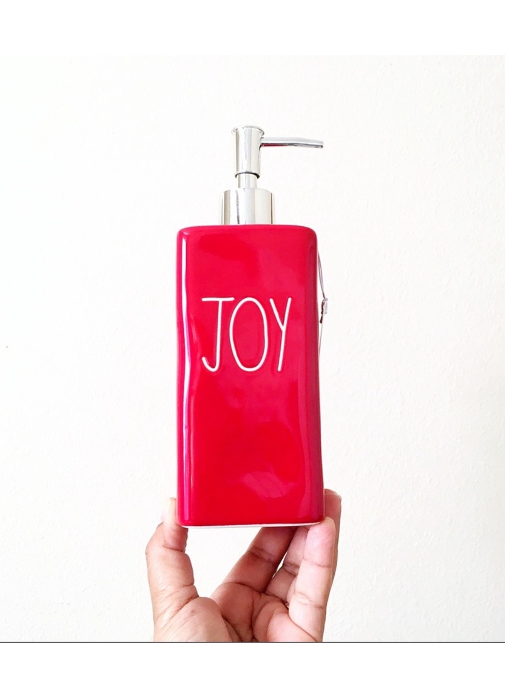 Rae Dunn JOY Red Ceramic Christmas Soap Dispenser - Hand Soap Pump